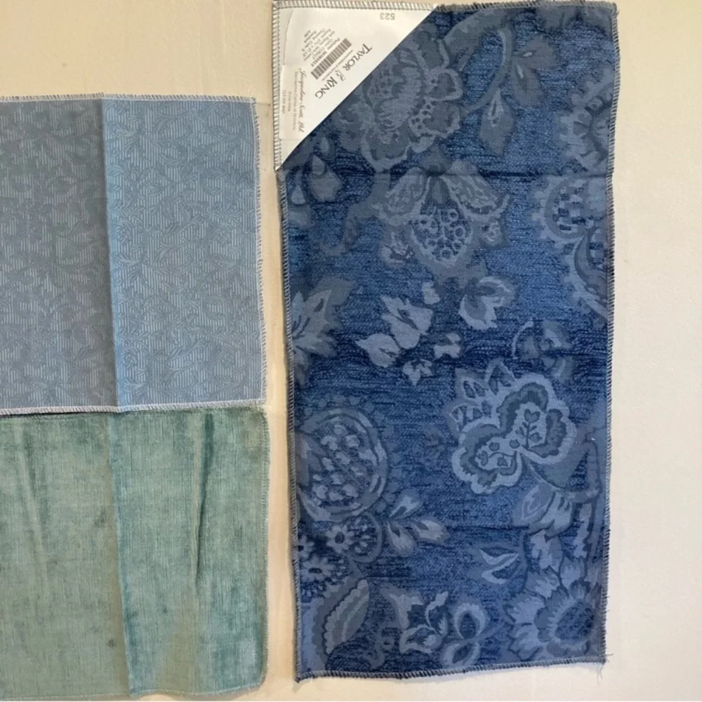 8pcs Fabric Samples Lot - Rustic Blues and Greys Paisley Damask Solid